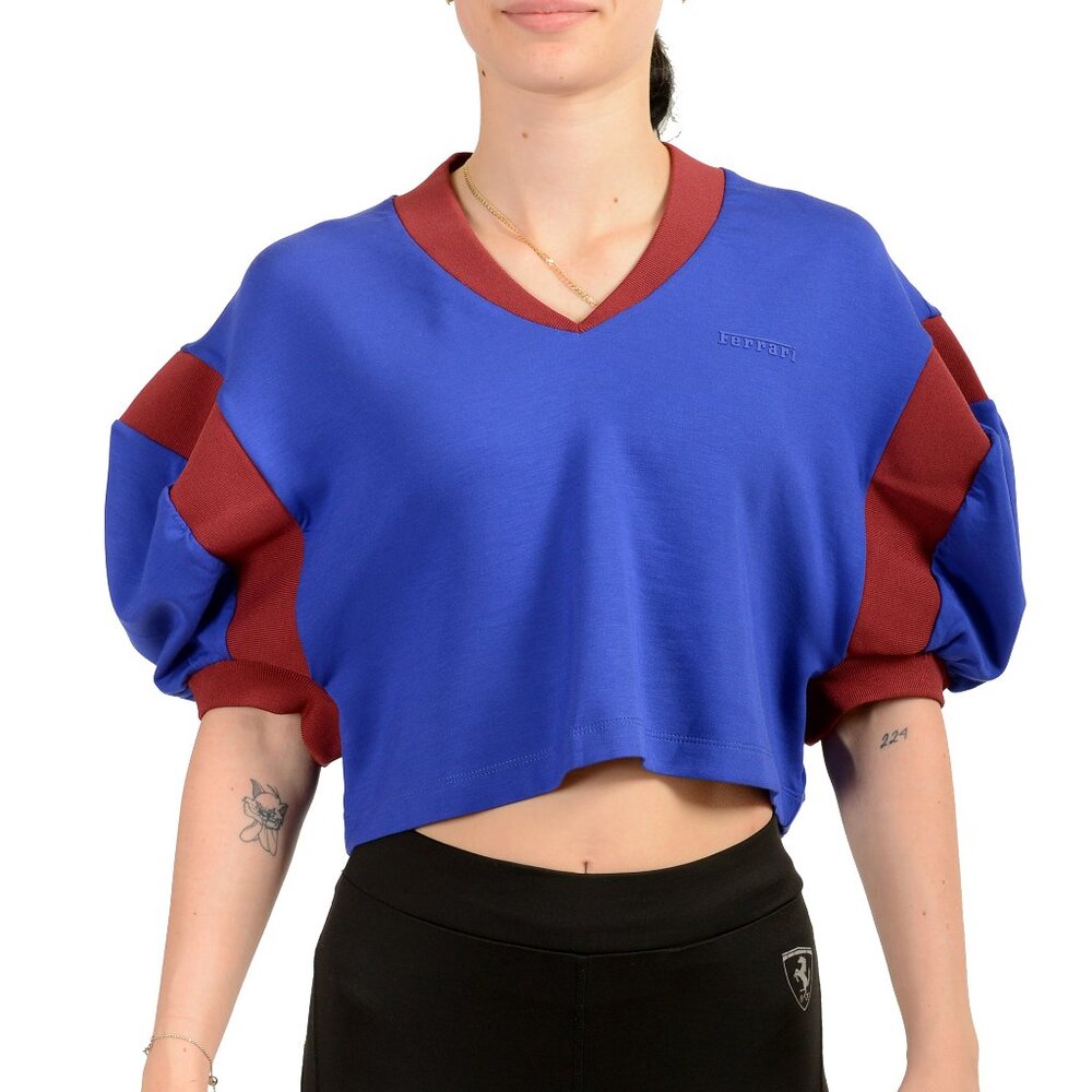 Scuderia Ferrari Women's "Interlock" V-Neck Cropped T-Shirt US XS IT 38